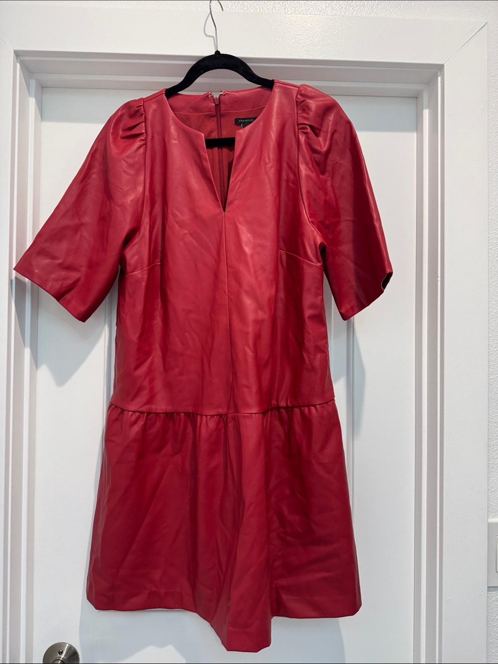 Ann Taylor Red Faux Leather Mini Dress with Short Sleeves